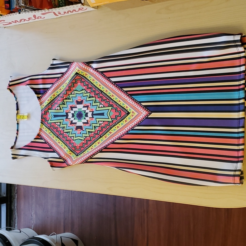 Ethnic print striped dress